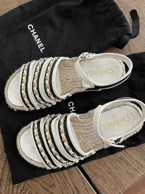 chanel black and white espadrilles|authentic chanel espadrilles.